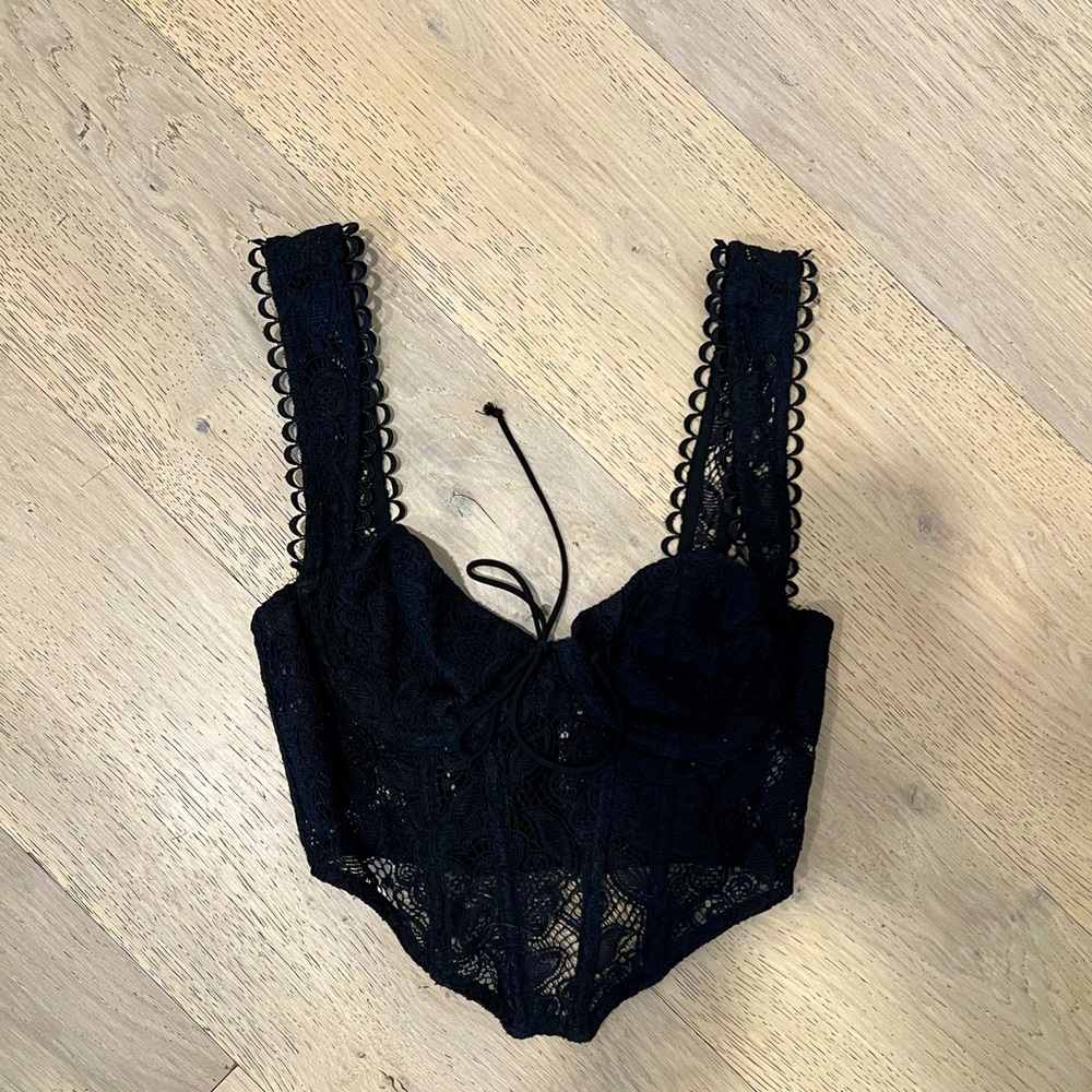 For Love and Lemons Crop Black Lace Bustier/ Corset